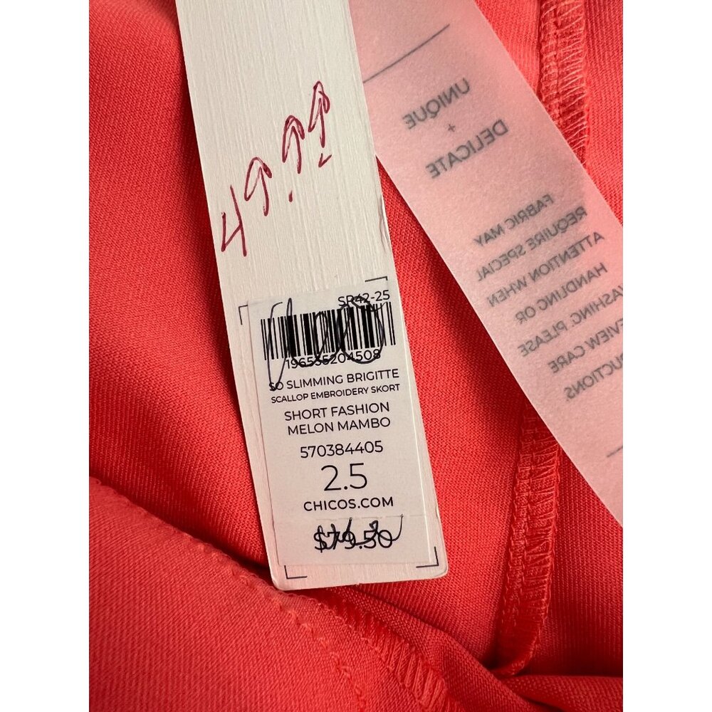 NWT Chico's Size 2.5 US 14 So Slimming Brigitte Coral Eyelet Scalloped Twill Sk - Picture 4 of 9